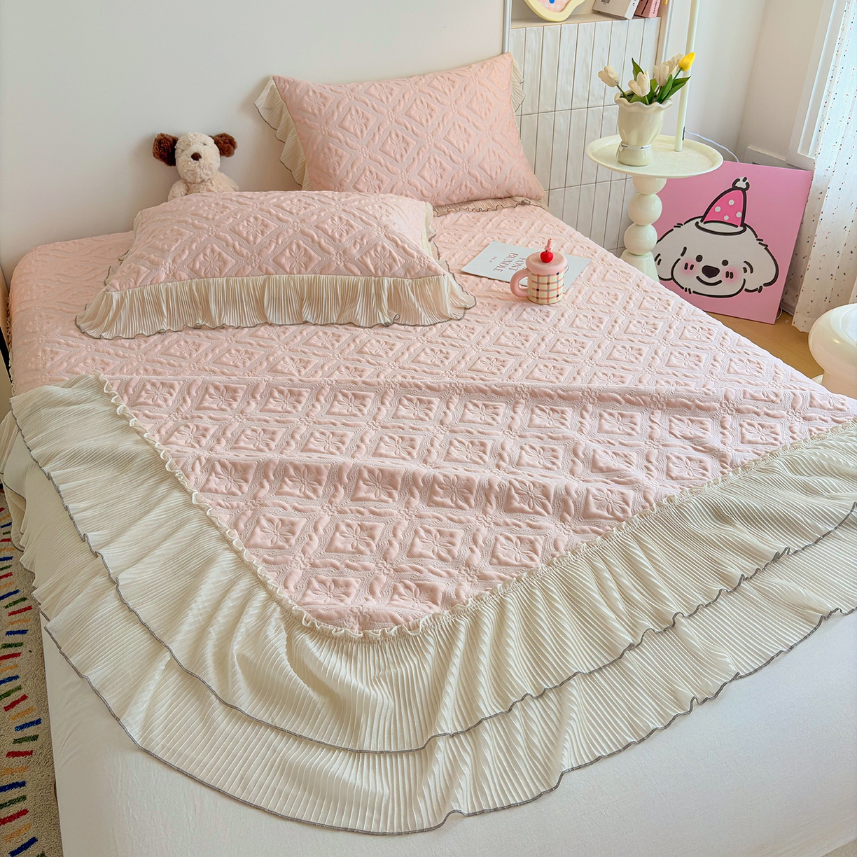 91家纺网 家纺一手货源 找家纺 锦格家纺 2026新款凉感丝网纱凉席席子 洛芙漫-柔雾粉