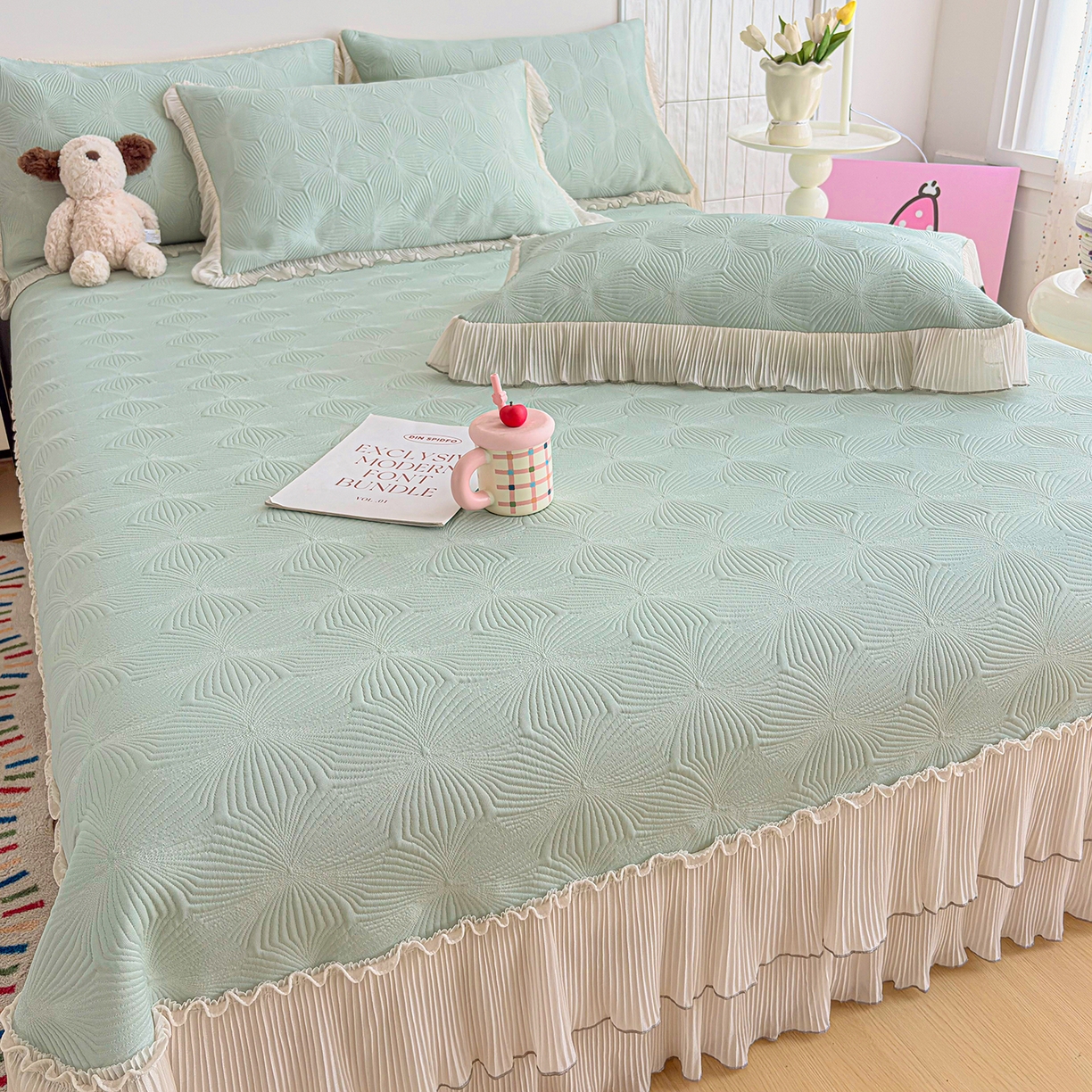 91家纺网 家纺一手货源 找家纺 锦格家纺 2026新款凉感丝网纱凉席席子 轻梦瑶-抹茶绿