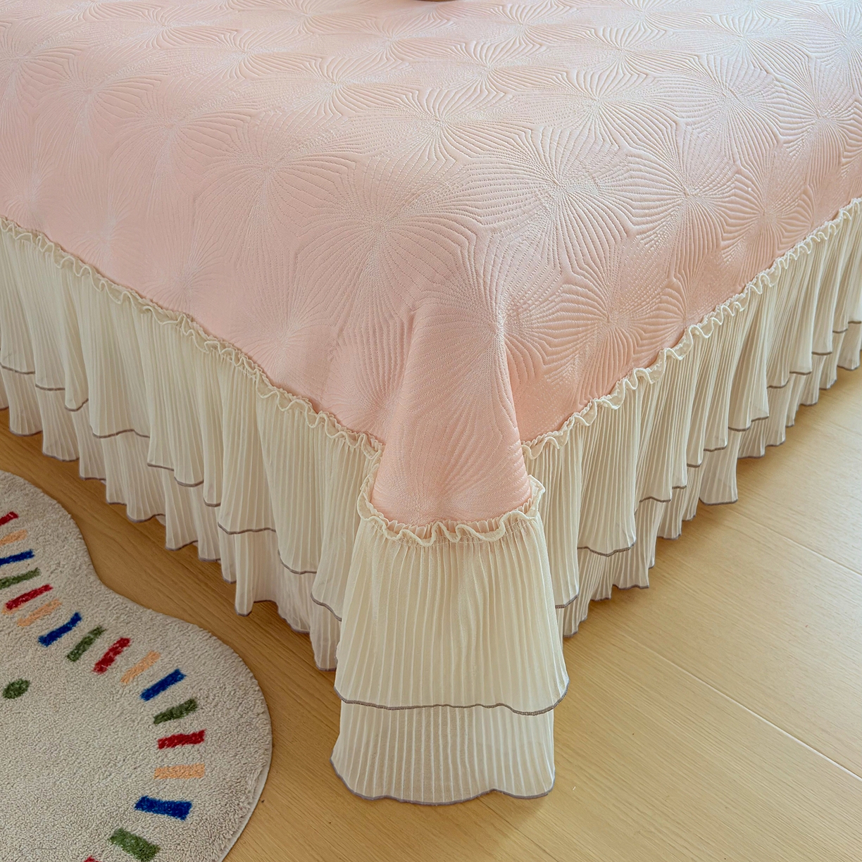 91家纺网 家纺一手货源 找家纺 锦格家纺 2026新款凉感丝网纱凉席席子 轻梦瑶-柔雾粉