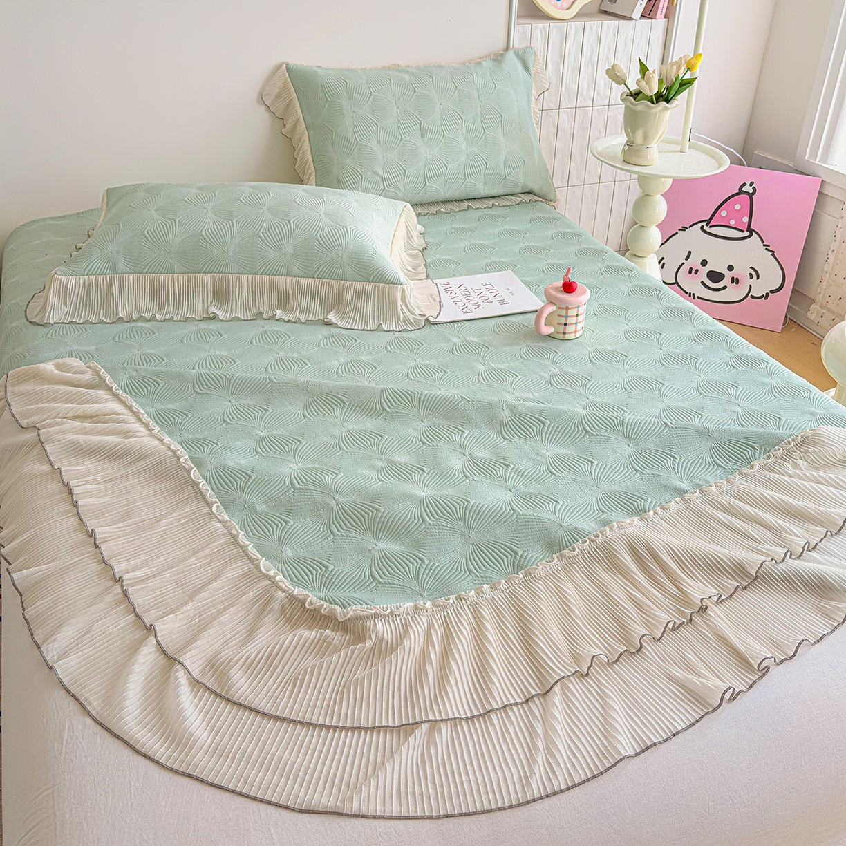 91家纺网 家纺一手货源 找家纺 锦格家纺 2026新款凉感丝网纱凉席席子 轻梦瑶-抹茶绿