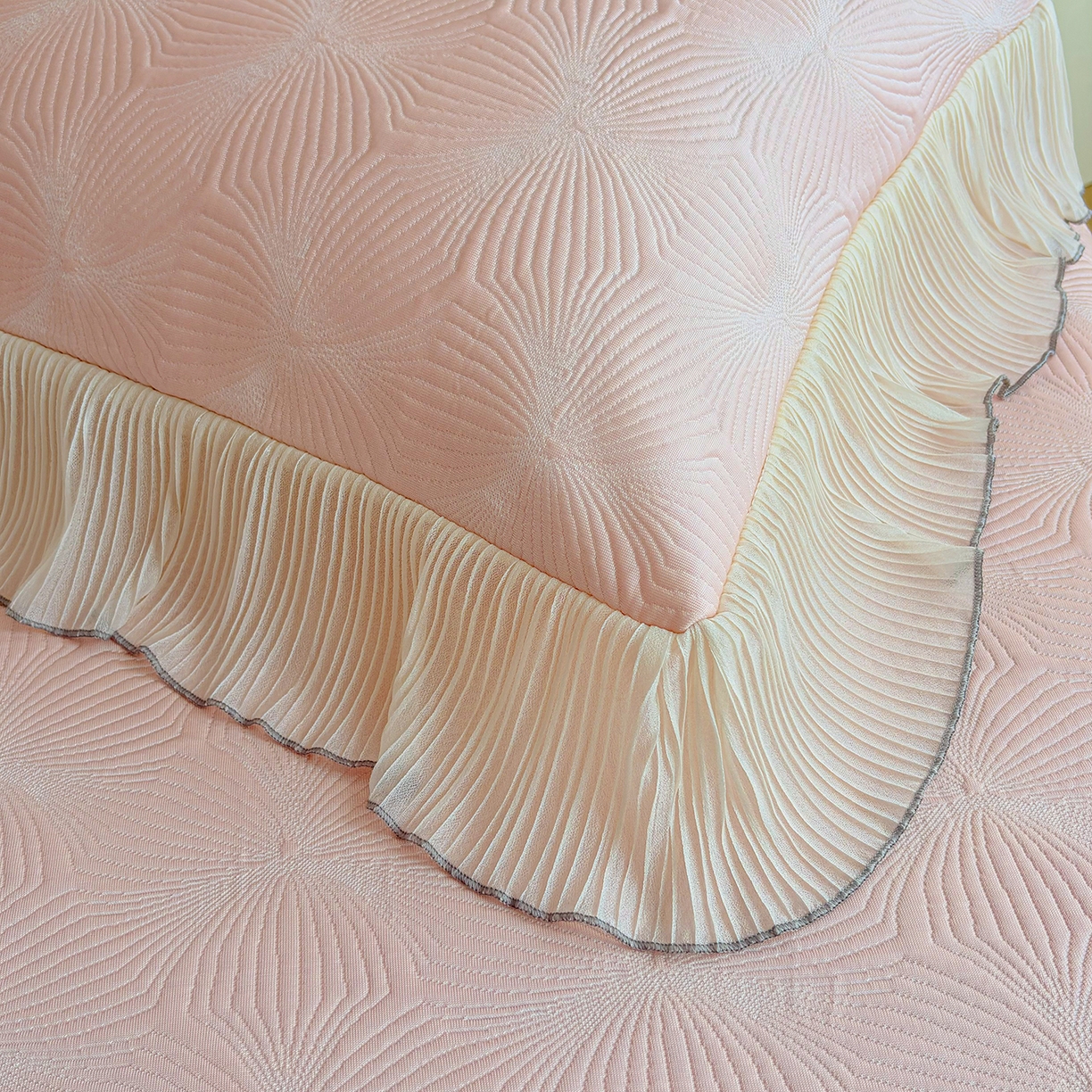 91家纺网 家纺一手货源 找家纺 锦格家纺 2026新款凉感丝网纱凉席席子 轻梦瑶-柔雾粉