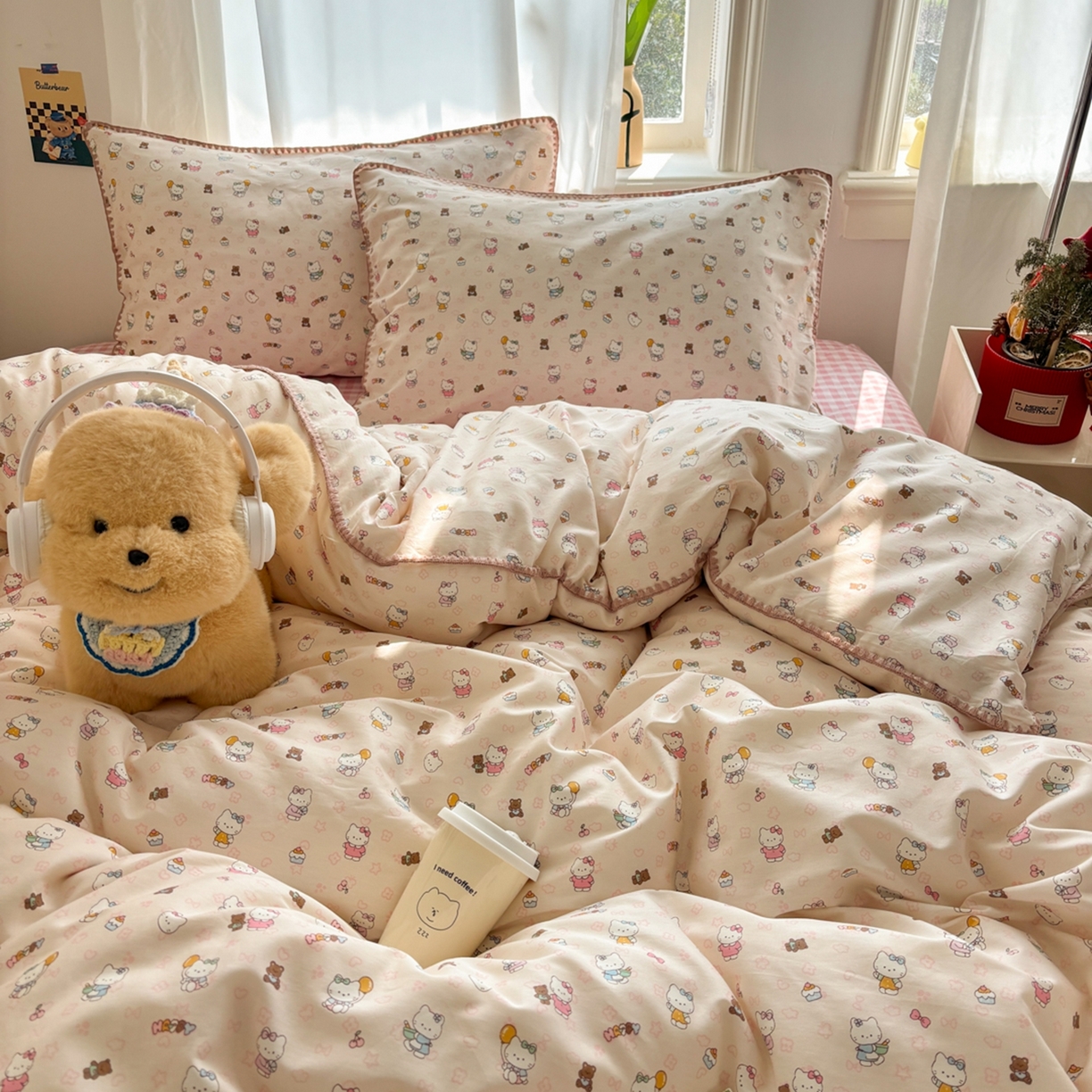 91家纺网 家纺一手货源 找家纺 慕尚家纺 2026春夏新款全棉纯棉印花三角针四件套 甜喵KT