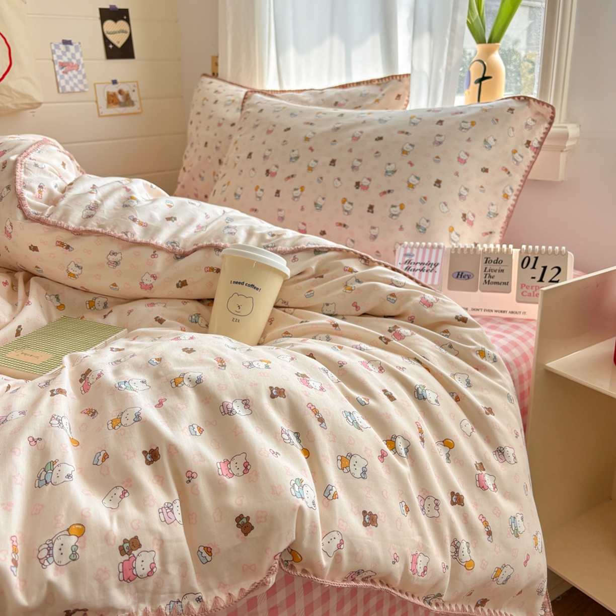 91家纺网 家纺一手货源 找家纺 慕尚家纺 2026春夏新款全棉纯棉印花三角针四件套 甜喵KT