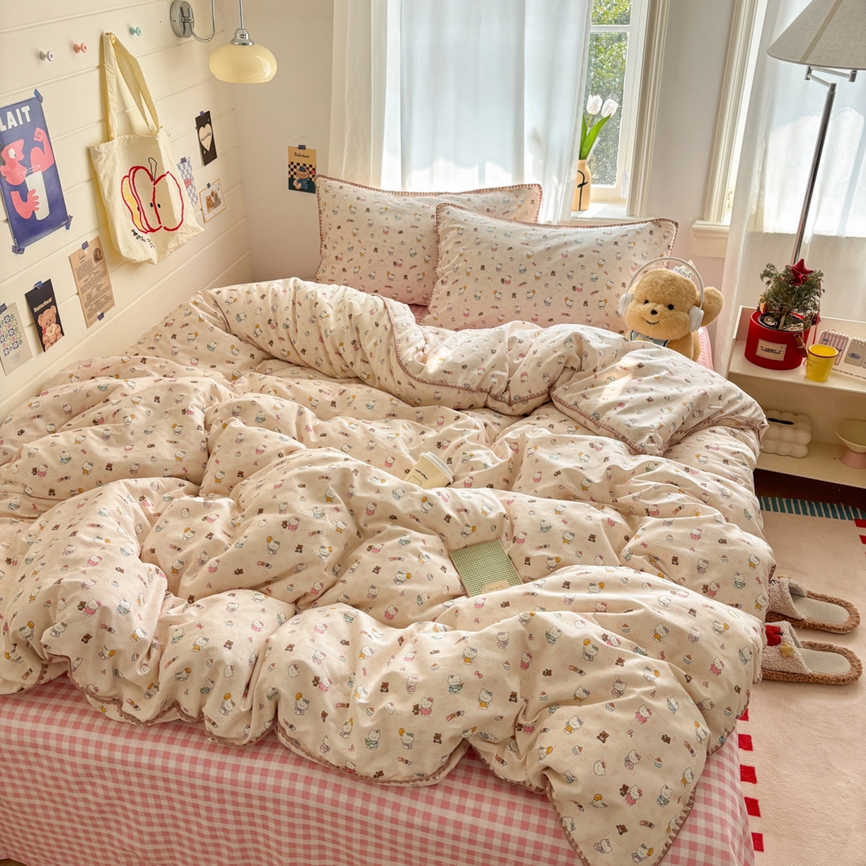 91家纺网 家纺一手货源 找家纺 慕尚家纺 2026春夏新款全棉纯棉印花三角针四件套 甜喵KT