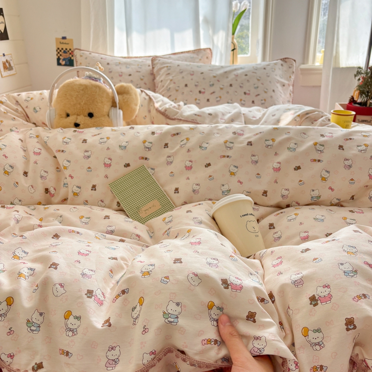 91家纺网 家纺一手货源 找家纺 慕尚家纺 2026春夏新款全棉纯棉印花三角针四件套 甜喵KT