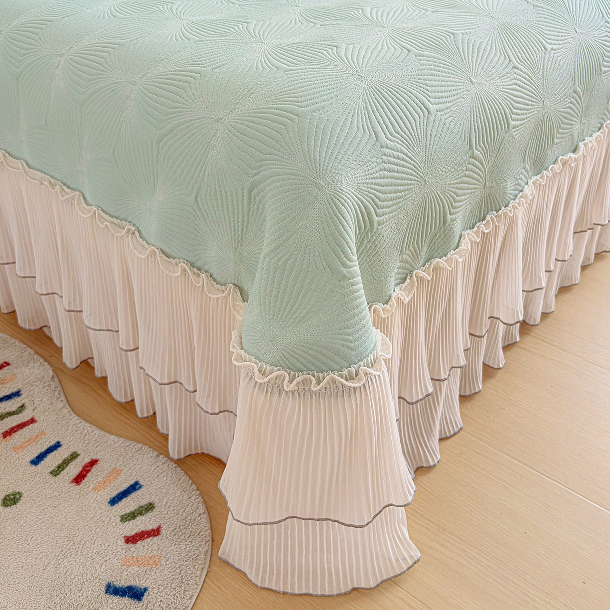 91家纺网 家纺一手货源 找家纺 锦格家纺 2026新款凉感丝网纱凉席夏被夏凉被空调被四件套 轻梦瑶-抹茶绿