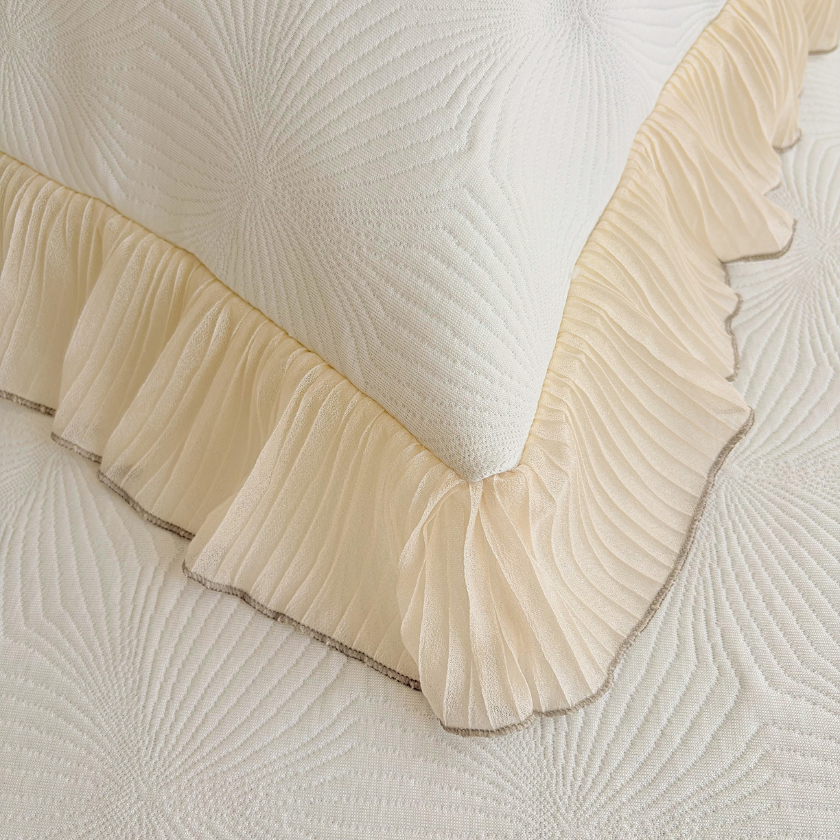 91家纺网 家纺一手货源 找家纺 锦格家纺 2026新款凉感丝网纱凉席夏被夏凉被空调被四件套 轻梦瑶-奶昔白