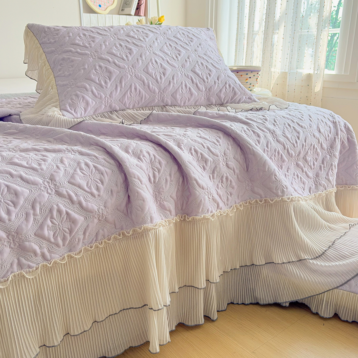 91家纺网 家纺一手货源 找家纺 锦格家纺 2026新款凉感丝网纱凉席夏被夏凉被空调被四件套 洛芙漫-香芋紫