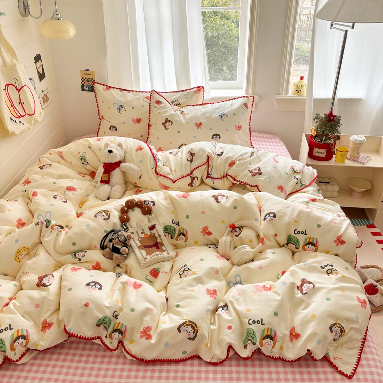 91家纺网 家纺一手货源 找家纺 慕尚家纺 2026春夏新款全棉纯棉印花三角针四件套 元气少女