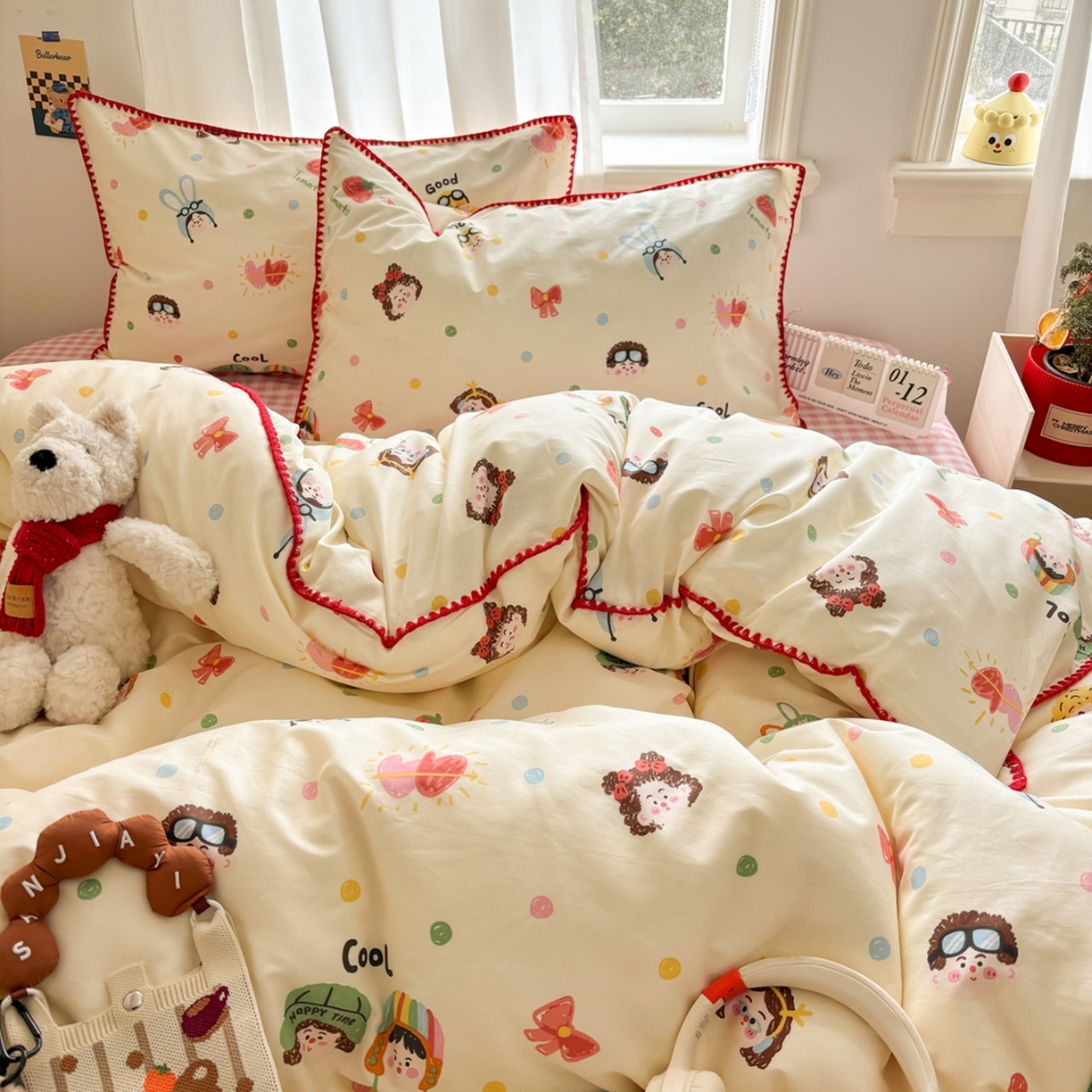 91家纺网 家纺一手货源 找家纺 慕尚家纺 2026春夏新款全棉纯棉印花三角针四件套 元气少女