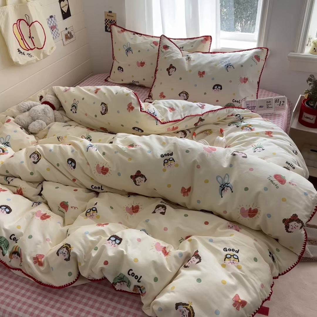 91家纺网 家纺一手货源 找家纺 慕尚家纺 2026春夏新款全棉纯棉印花三角针四件套 元气少女