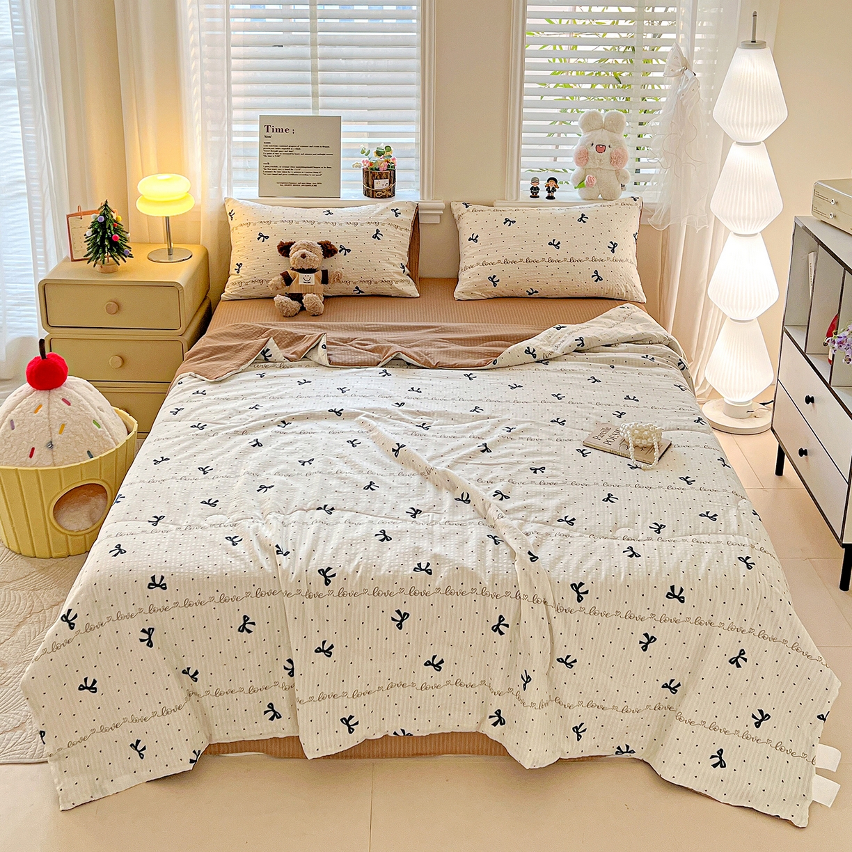 王朝国际 2026新款A类彩竺棉印花夏被四件套 爱心蝶