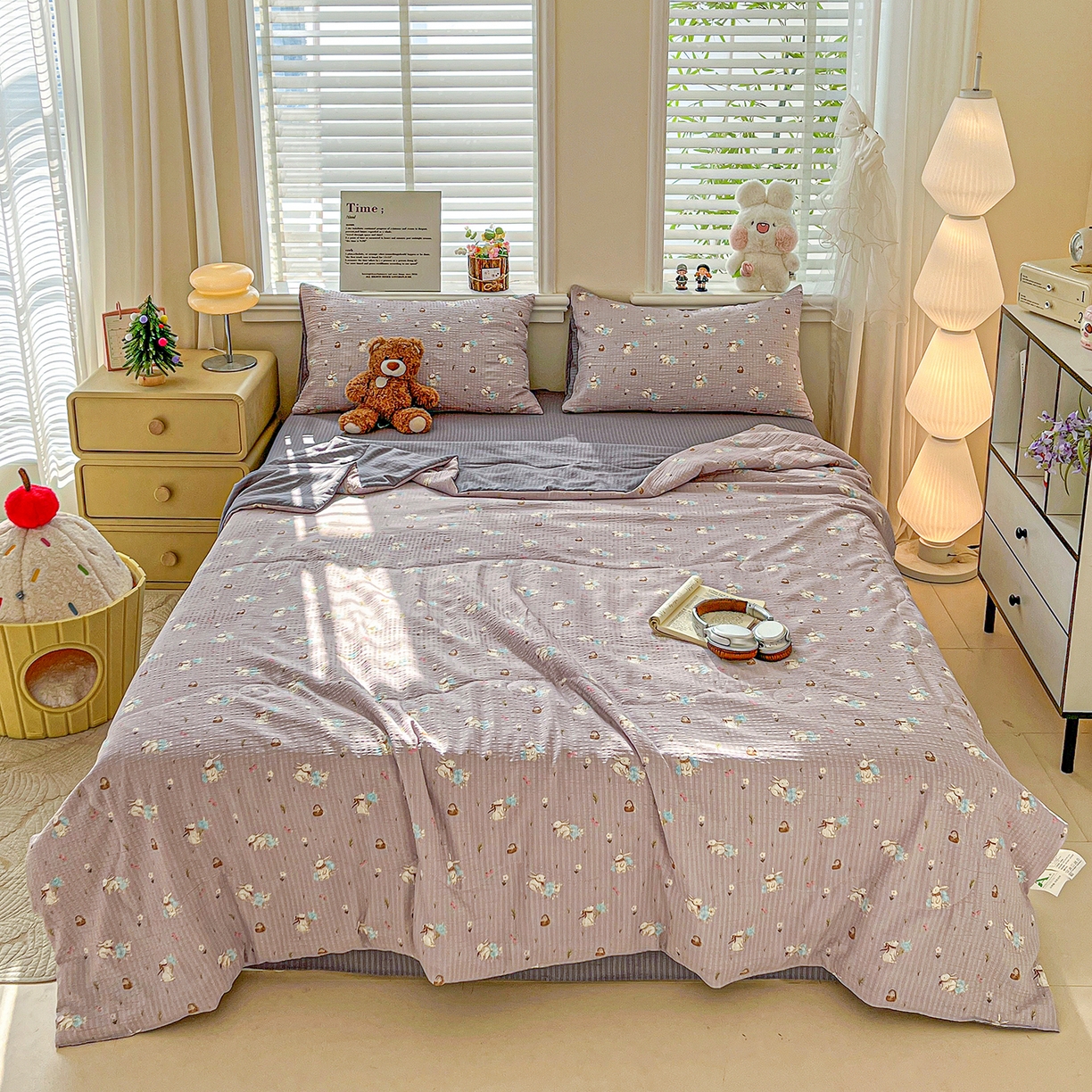 王朝国际 2026新款A类彩竺棉印花夏被四件套 安妮兔