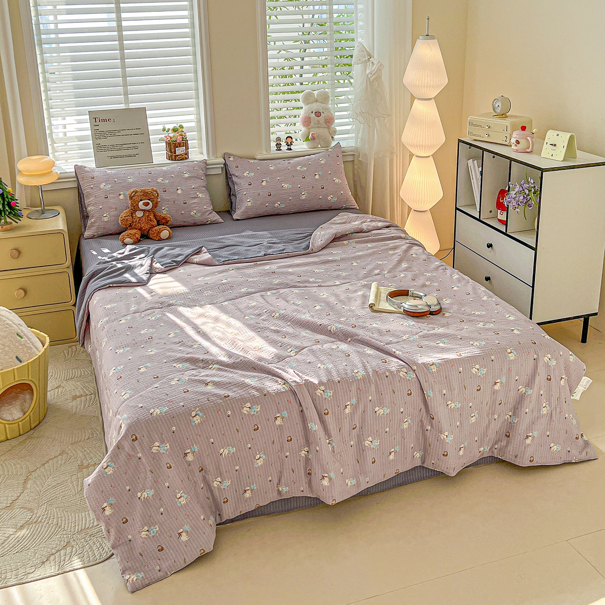 91家纺网 家纺一手货源 找家纺 王朝国际 2026新款A类彩竺棉印花夏被四件套 安妮兔