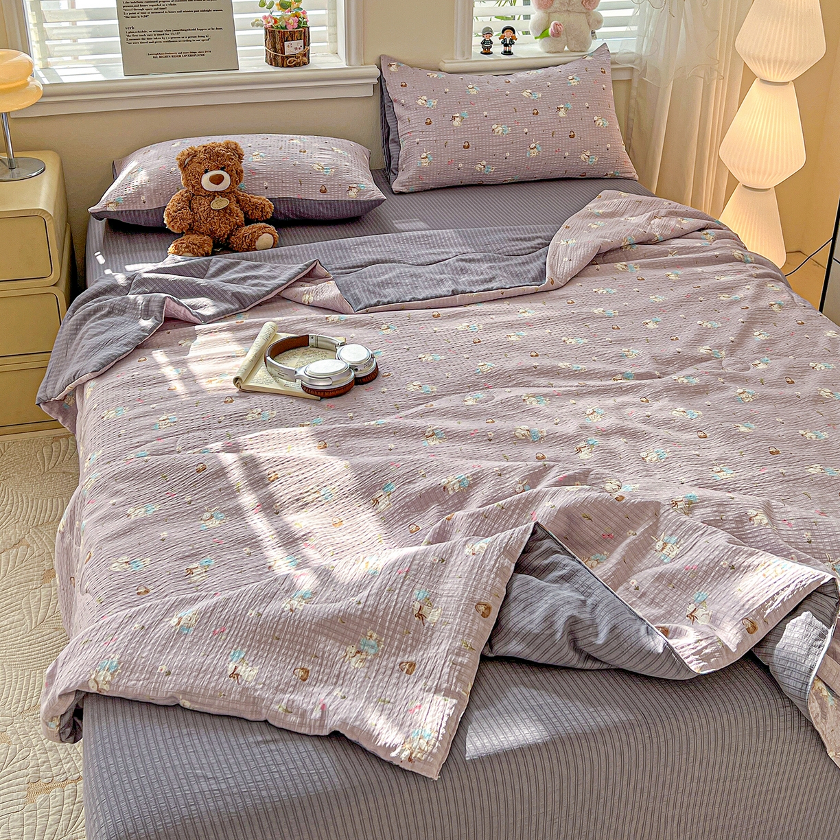 91家纺网 家纺一手货源 找家纺 王朝国际 2026新款A类彩竺棉印花夏被四件套 安妮兔