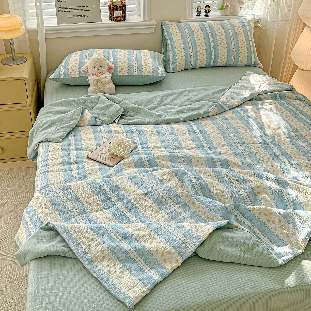 91家纺网 家纺一手货源 找家纺 王朝国际 2026新款A类彩竺棉印花夏被四件套 海洋之心