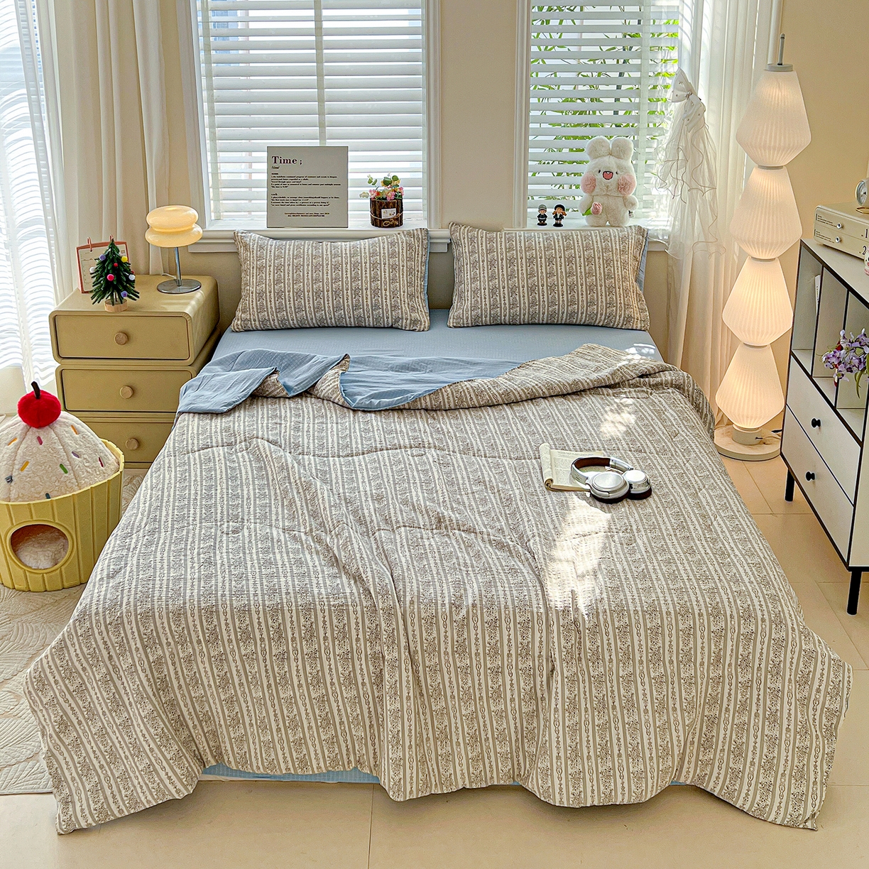 王朝国际 2026新款A类彩竺棉印花夏被四件套 蓝墨