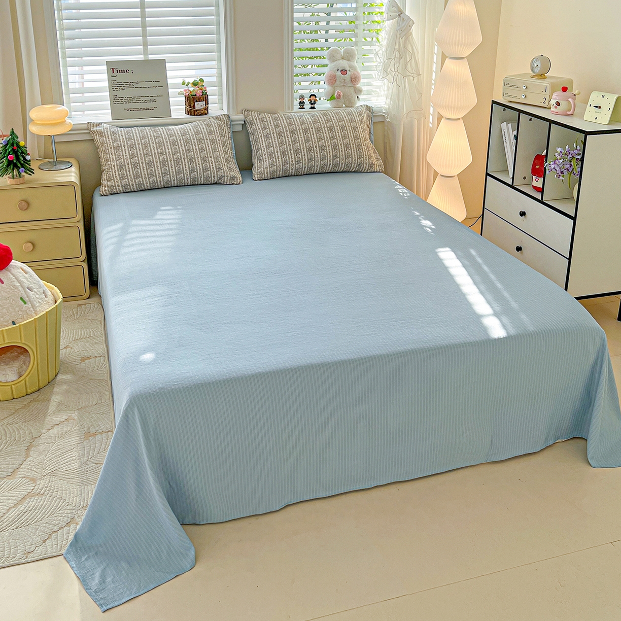 91家纺网 家纺一手货源 找家纺 王朝国际 2026新款A类彩竺棉印花夏被四件套 蓝墨