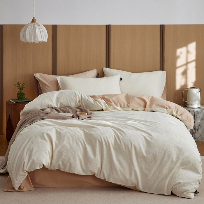 91家纺网 家纺一手货源 找家纺 沐珩家纺 2026新款全棉纯棉提花大雁纹磨毛四件套人字纹四件套（欧式茛苕纹） 茛苕纹-象牙白