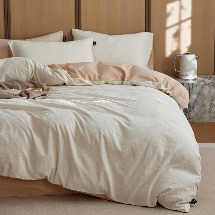 91家纺网 家纺一手货源 找家纺 沐珩家纺 2026新款全棉纯棉提花大雁纹磨毛四件套人字纹四件套（欧式茛苕纹） 茛苕纹-象牙白