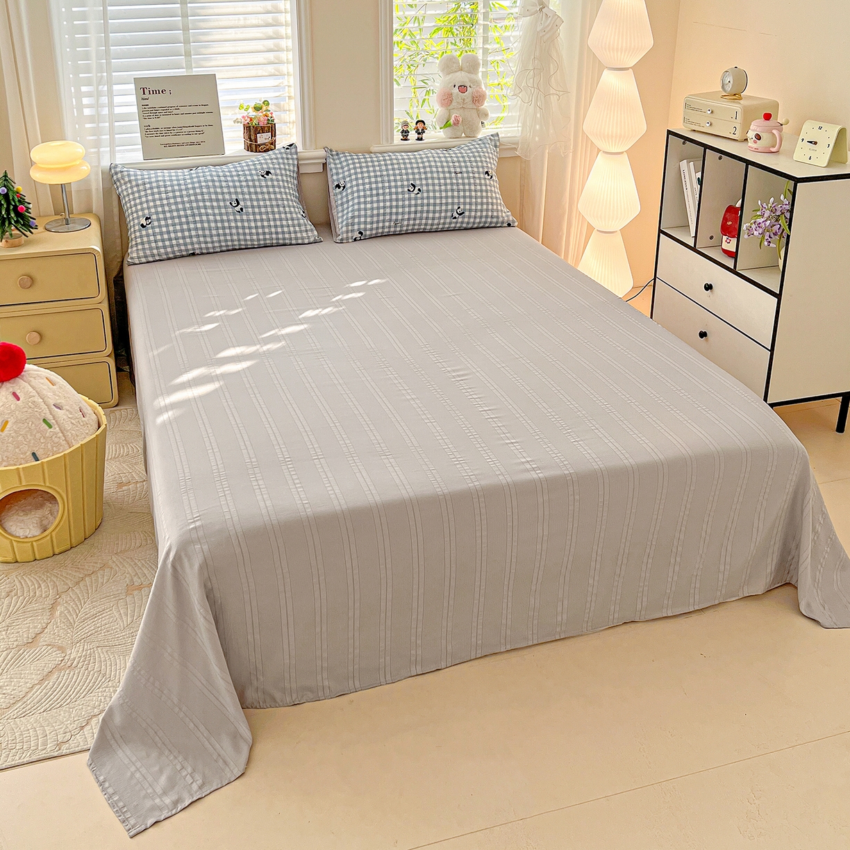 91家纺网 家纺一手货源 找家纺 王朝国际 2026新款A类彩竺棉印花夏被四件套 蓝胖子