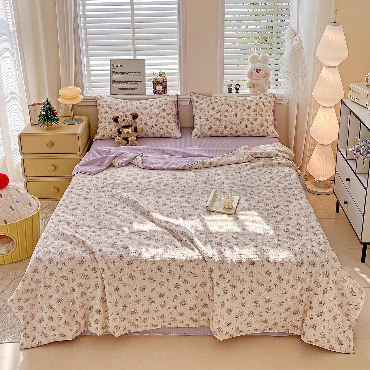 王朝国际 2026新款A类彩竺棉印花夏被四件套 莫奈紫