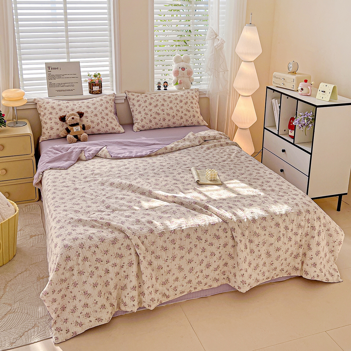 91家纺网 家纺一手货源 找家纺 王朝国际 2026新款A类彩竺棉印花夏被四件套 莫奈紫