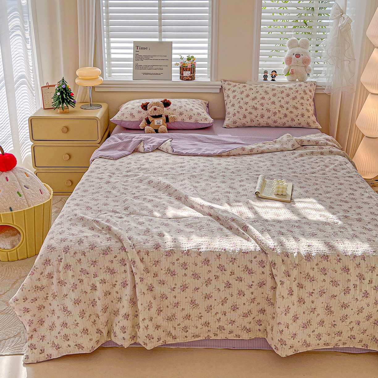 91家纺网 家纺一手货源 找家纺 王朝国际 2026新款A类彩竺棉印花夏被四件套 莫奈紫