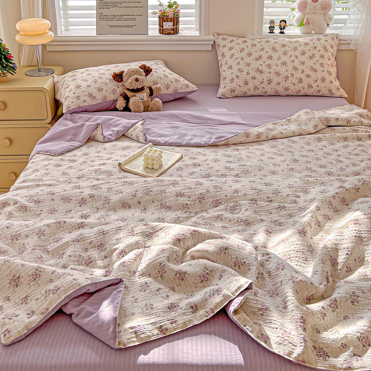 91家纺网 家纺一手货源 找家纺 王朝国际 2026新款A类彩竺棉印花夏被四件套 莫奈紫