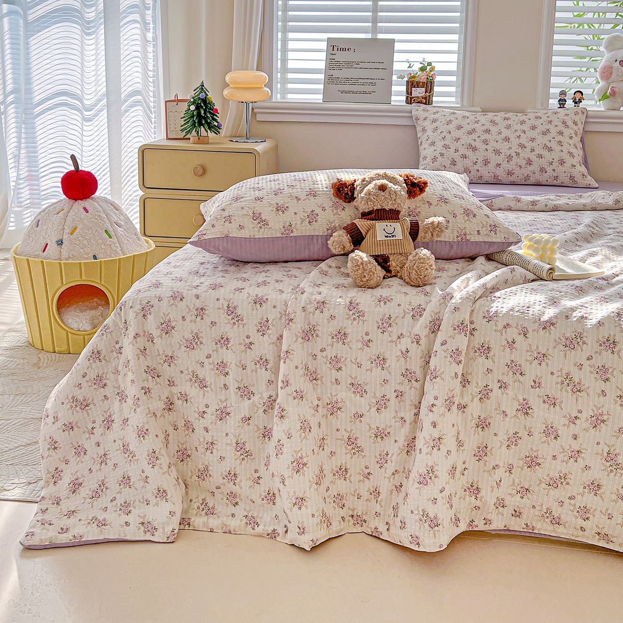 91家纺网 家纺一手货源 找家纺 王朝国际 2026新款A类彩竺棉印花夏被四件套 莫奈紫