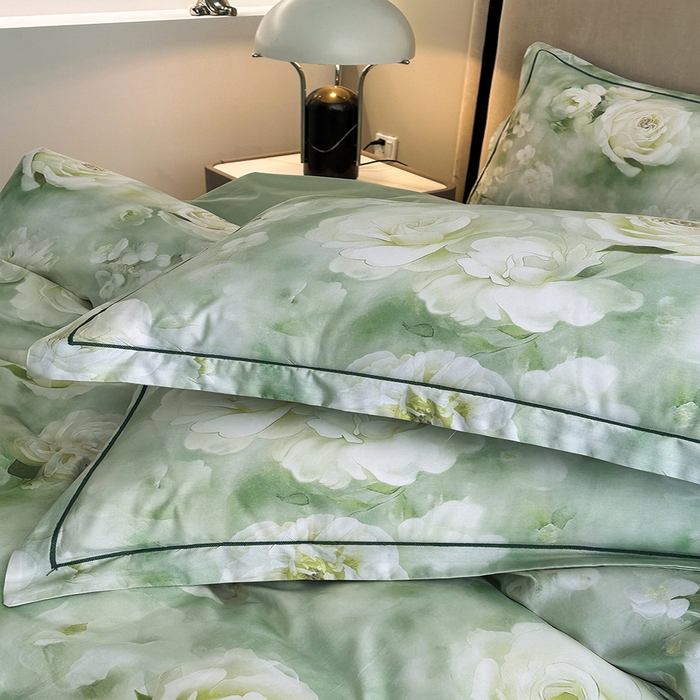 眷恋家纺  2026年新款春夏全棉铂金棉单枕套 墨雨云间-绿