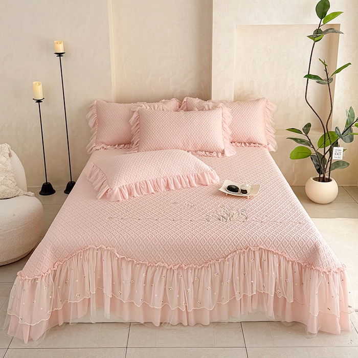 91家纺网 家纺一手货源 找家纺 （总）金绣美居 2026新款PE高分子凉感席冰感床裙款三件套-安然影