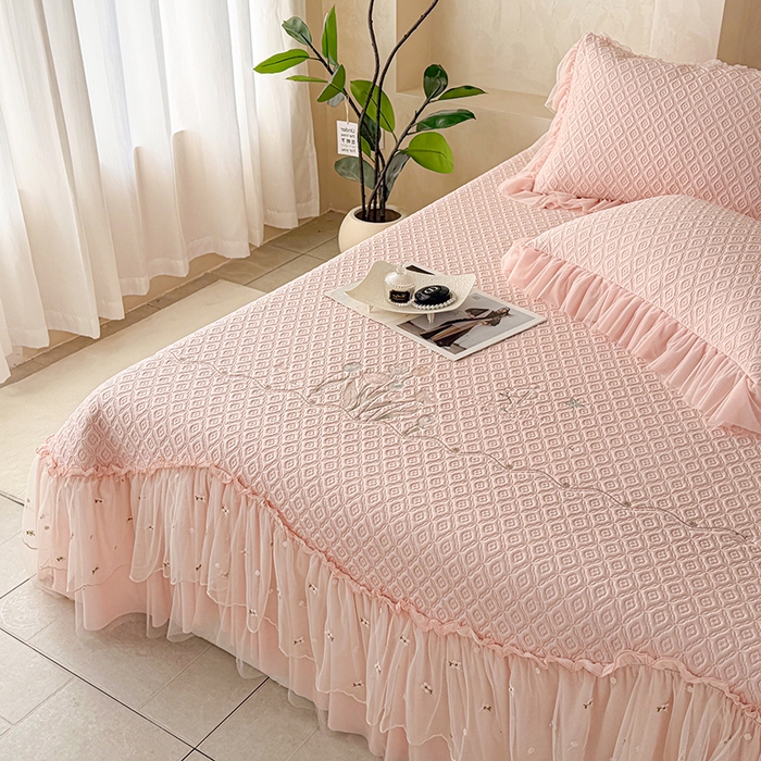 91家纺网 家纺一手货源 找家纺 （总）金绣美居 2026新款PE高分子凉感席冰感床裙款三件套-安然影