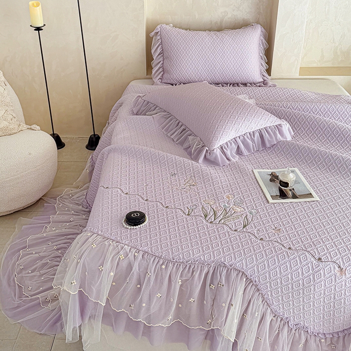 91家纺网 家纺一手货源 找家纺 金绣美居 2026新款PE高分子凉感席冰感床裙款三件套-安然影 安然影-紫色