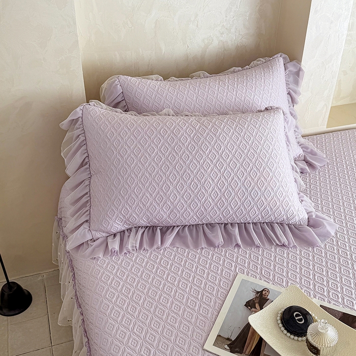 91家纺网 家纺一手货源 找家纺 金绣美居 2026新款PE高分子凉感席冰感床裙款三件套-安然影 安然影-紫色