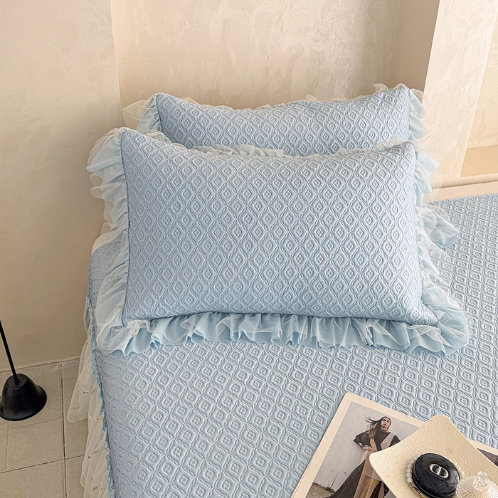 91家纺网 家纺一手货源 找家纺 金绣美居 2026新款PE高分子凉感席冰感床裙款三件套-安然影 安然影-蓝色