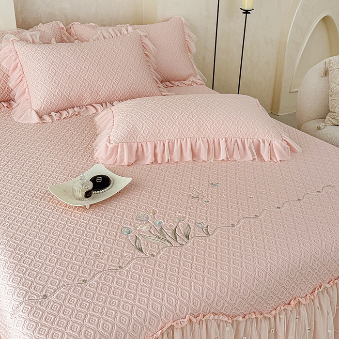 91家纺网 家纺一手货源 找家纺 （总）金绣美居 2026新款PE高分子凉感席冰感床裙款三件套-安然影