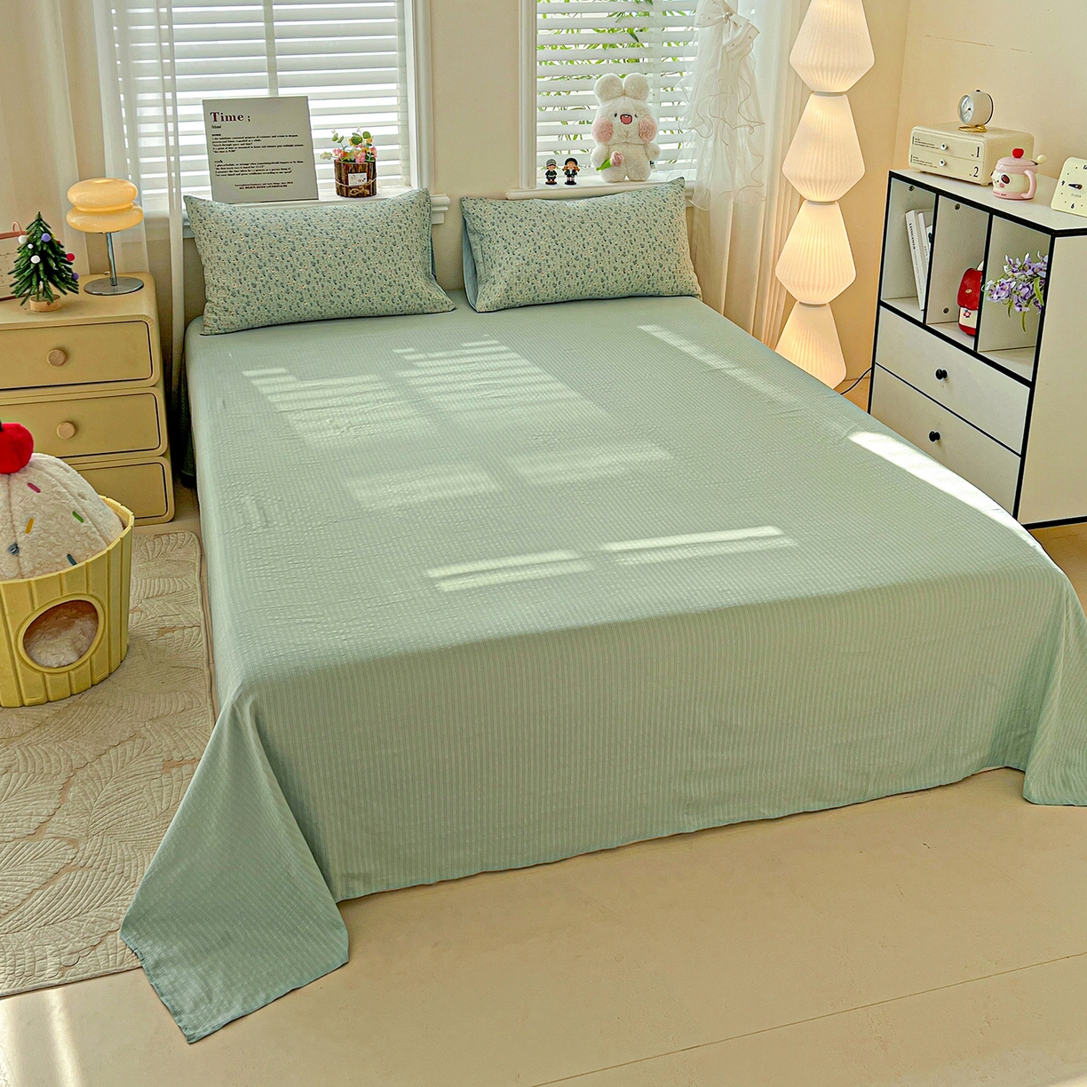 91家纺网 家纺一手货源 找家纺 王朝国际 2026新款A类彩竺棉印花夏被四件套 奶蓝泡芙