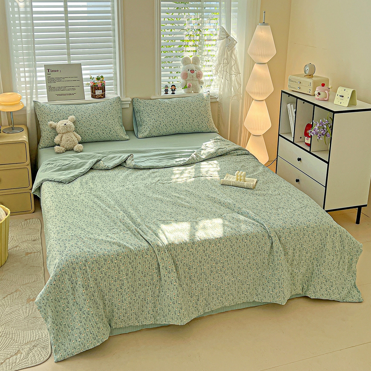 91家纺网 家纺一手货源 找家纺 王朝国际 2026新款A类彩竺棉印花夏被四件套 奶蓝泡芙