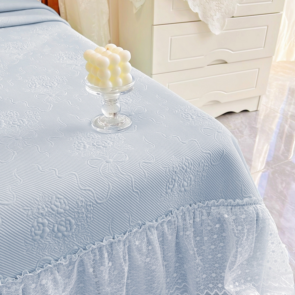 91家纺网 家纺一手货源 找家纺 恋尚羽 2026新款高分子PE凉泡泡大床裙凉感席波浪冰豆豆凉席席子三件套-蝴蝶结系列手捧花 兰色