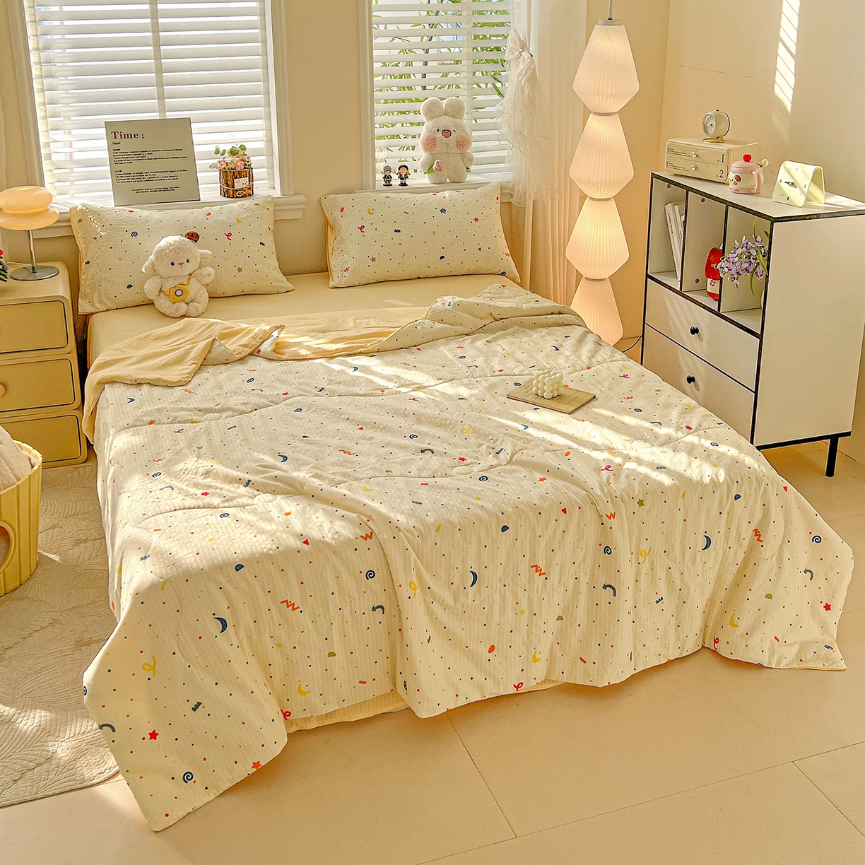 91家纺网 家纺一手货源 找家纺 王朝国际 2026新款A类彩竺棉印花夏被四件套 奶油派