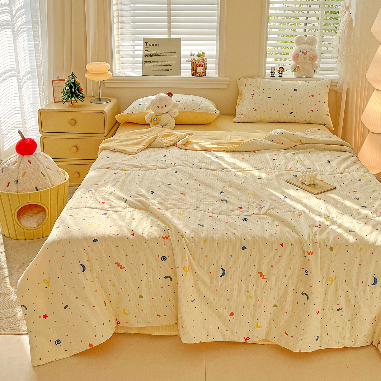 91家纺网 家纺一手货源 找家纺 王朝国际 2026新款A类彩竺棉印花夏被四件套 奶油派