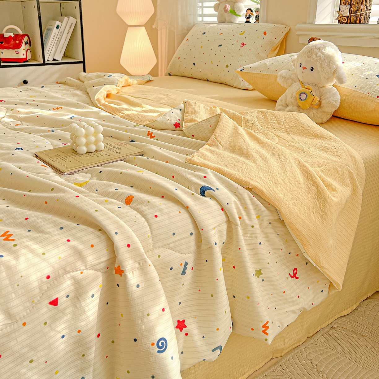 91家纺网 家纺一手货源 找家纺 王朝国际 2026新款A类彩竺棉印花夏被四件套 奶油派