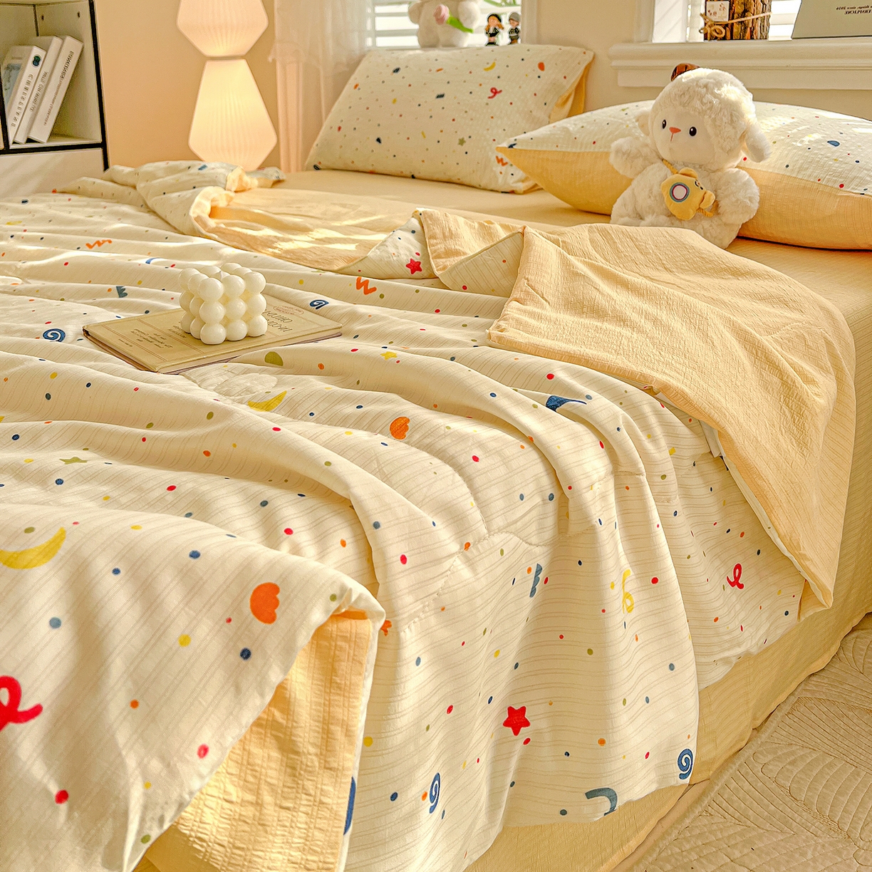 91家纺网 家纺一手货源 找家纺 王朝国际 2026新款A类彩竺棉印花夏被四件套 奶油派