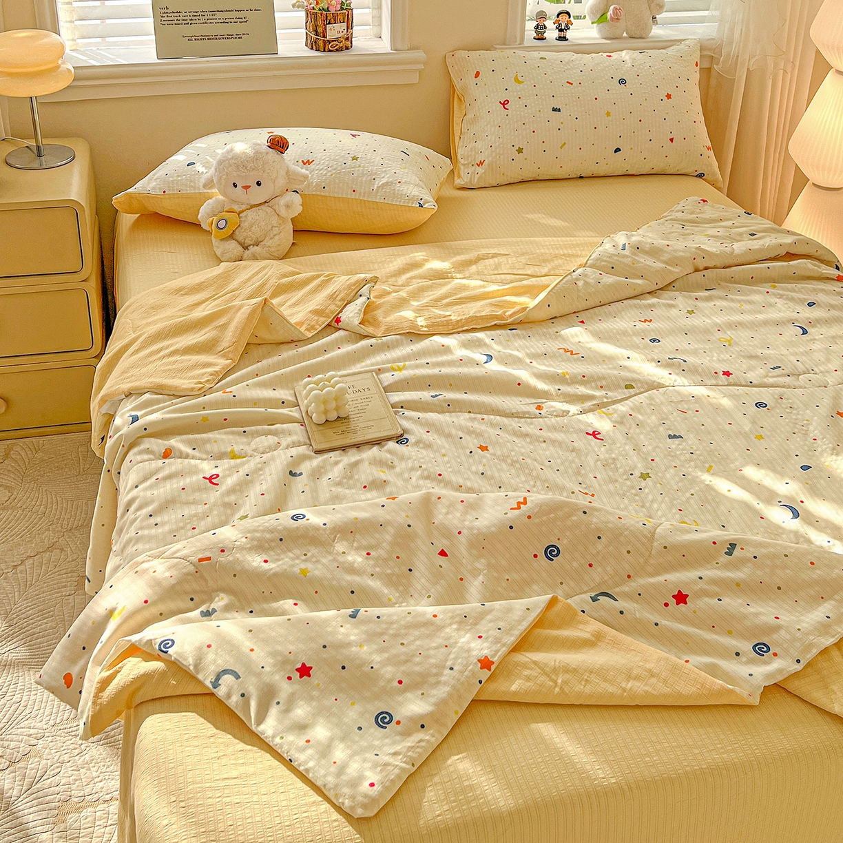 91家纺网 家纺一手货源 找家纺 王朝国际 2026新款A类彩竺棉印花夏被四件套 奶油派