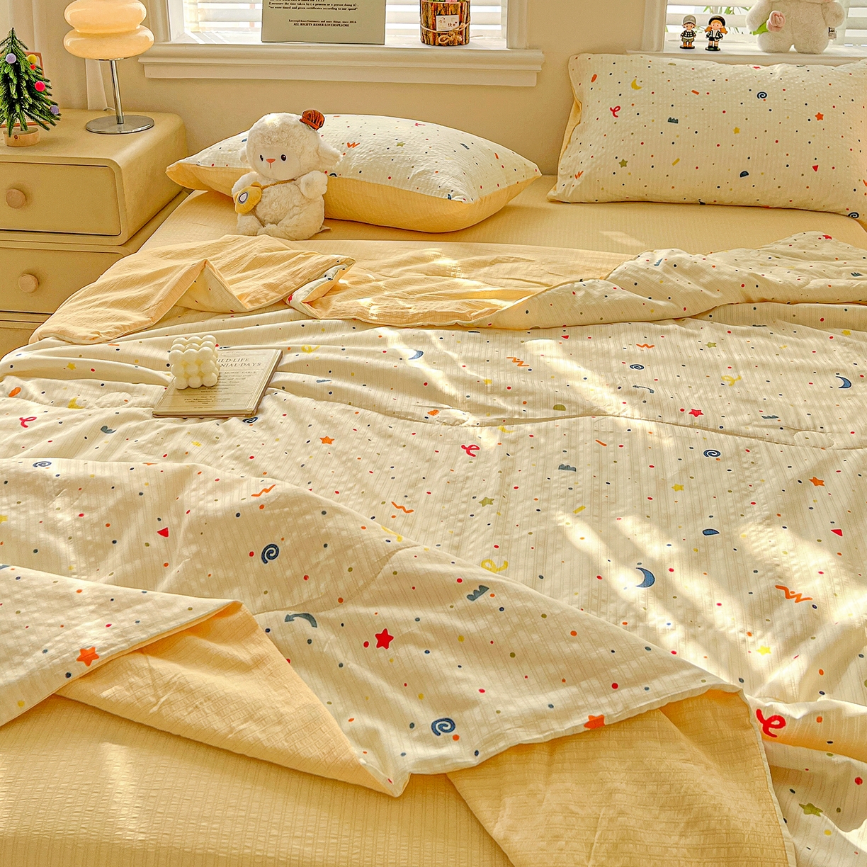 91家纺网 家纺一手货源 找家纺 王朝国际 2026新款A类彩竺棉印花夏被四件套 奶油派