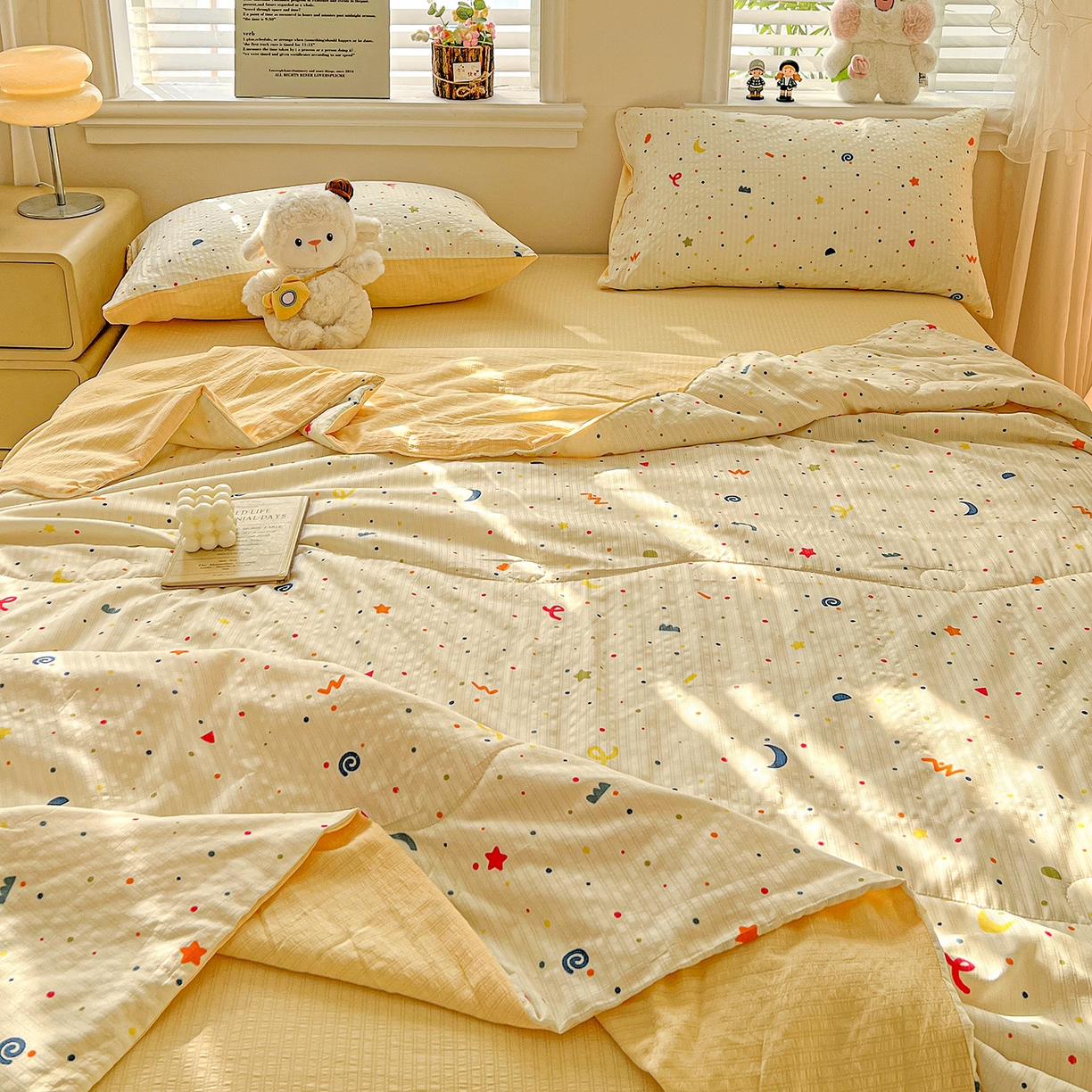 91家纺网 家纺一手货源 找家纺 王朝国际 2026新款A类彩竺棉印花夏被四件套 奶油派