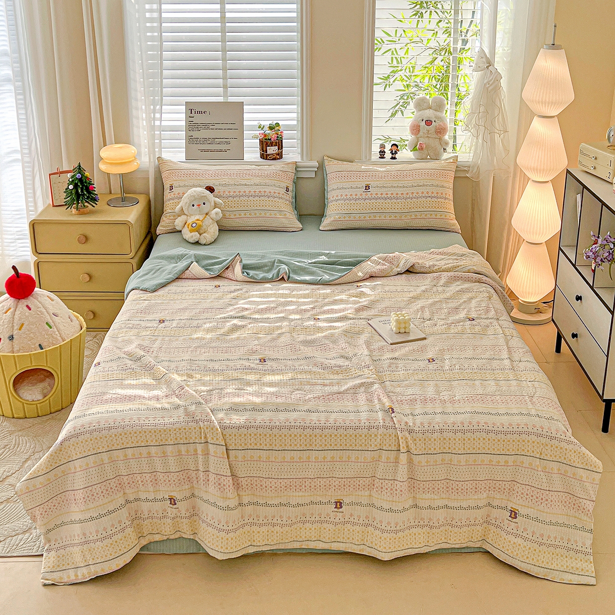 王朝国际 2026新款A类彩竺棉印花夏被四件套 小欢喜