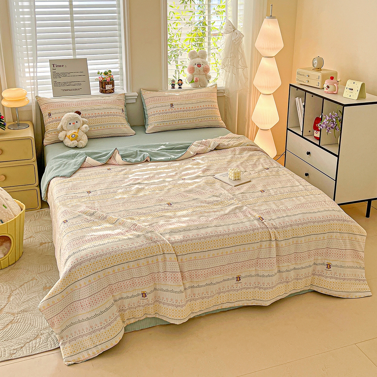 91家纺网 家纺一手货源 找家纺 王朝国际 2026新款A类彩竺棉印花夏被四件套 小欢喜