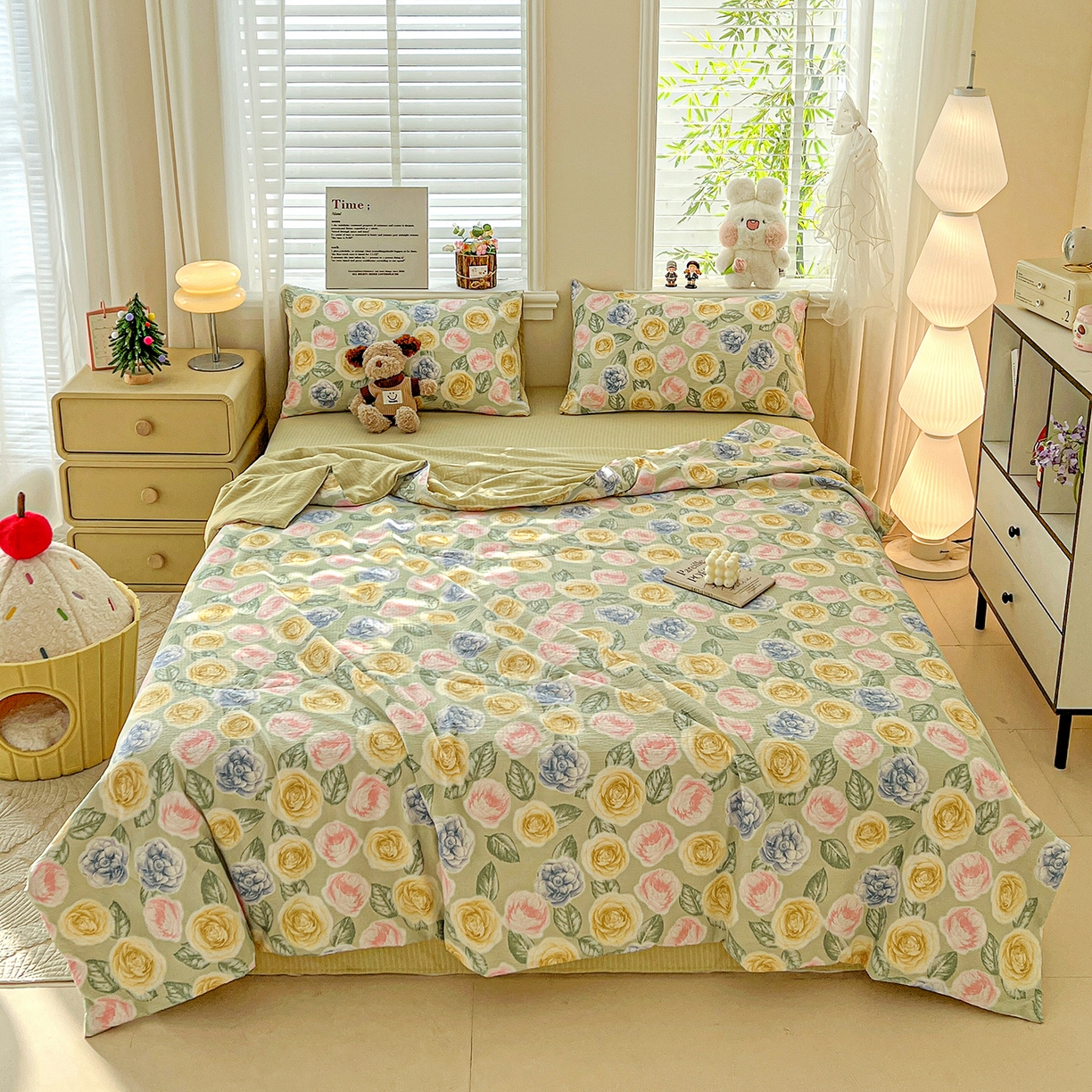 王朝国际 2026新款A类彩竺棉印花夏被四件套 小乔玫瑰